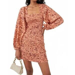 Free People Smock It To Me Mini Dress In Apricot Combo Size XL EUC Boho